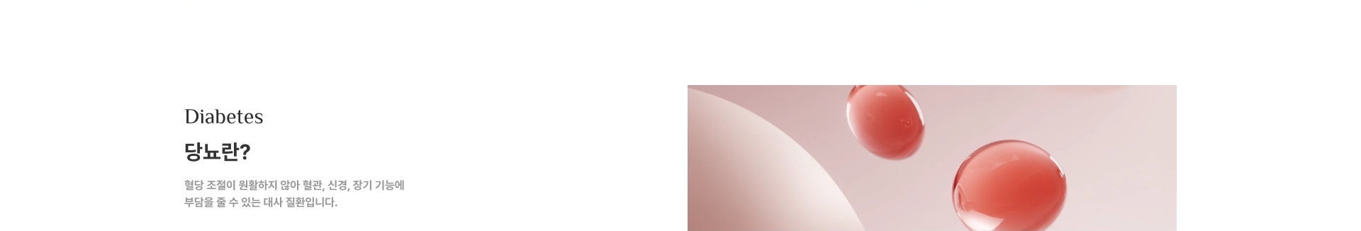 [당뇨란?] 혈당 조절이 원활하지 않아 혈관, 신경, 장기 기능에 부담을 줄 수 있는 대사 질환입니다.